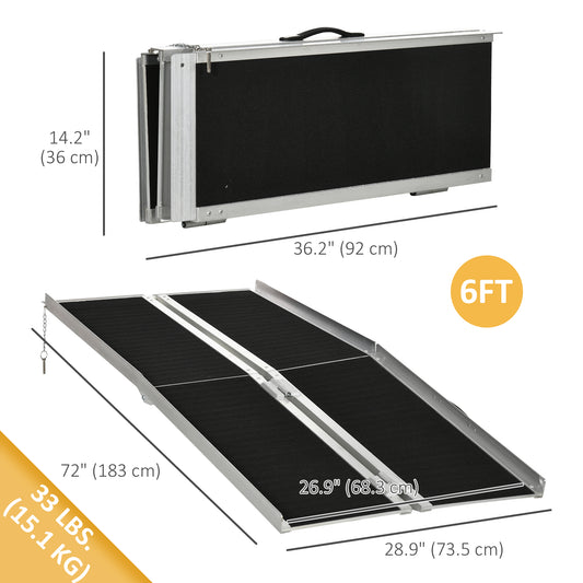 HOMCOM 6ft Wheelchair Ramp Scooter Mobility Non-Skid Layering Portable Foldable Aluminium