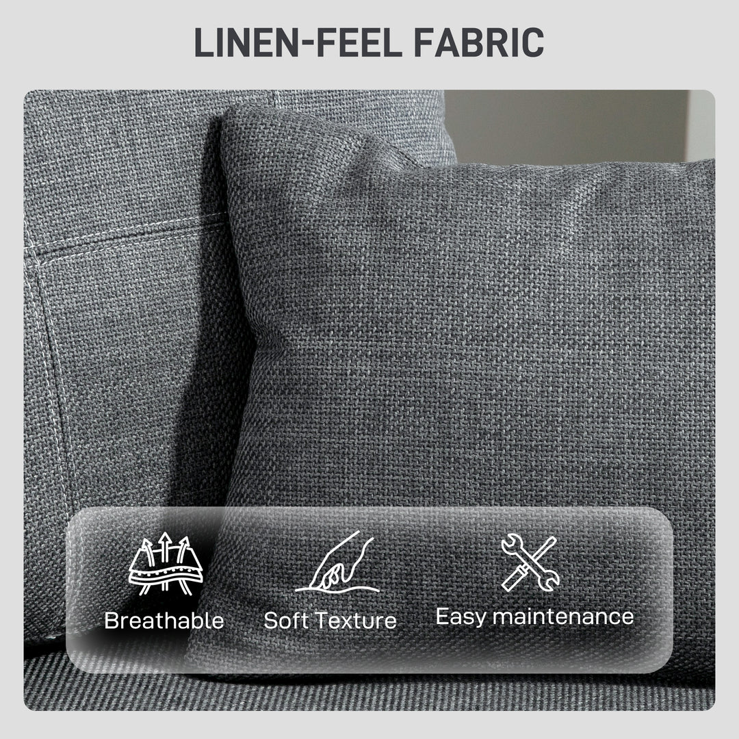 HOMCOM Modern Upholstered Couch, 3 Seater Sofa with Thick Spring Cushions and Deep Seat for Living Room, Dark Grey