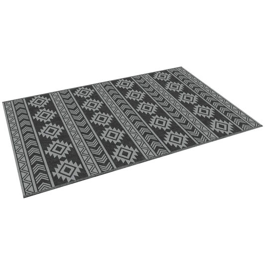 Outsunny Reversible Outdoor RV Rug, Patio Floor Mat, 6' x 9' Plastic Straw Rug for Backyard, Deck, Beach, Camping, Black & Grey