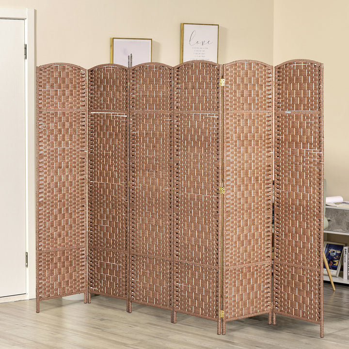 HOMCOM 6ft Folding Room Divider, 6 Panel Wall Partition with Wooden Frame for Bedroom, Home Office, Natural