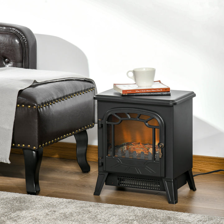 HOMCOM Freestanding Electric Fireplace Stove Heater with Realistic Flame Effect, Overheat Protection, 750W/1500W, Black