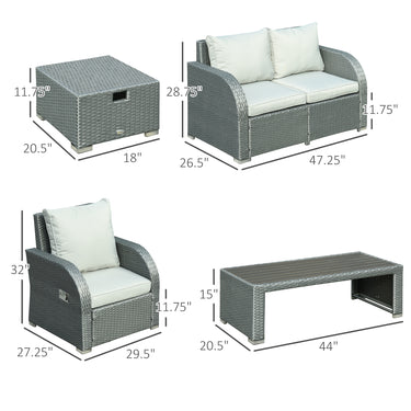 Outsunny 6 PCS Outdoor Rattan Wicker Sofa Set Patio All Weather Furniture w/ Tea Table & Cushion for Backyard Garden Grey