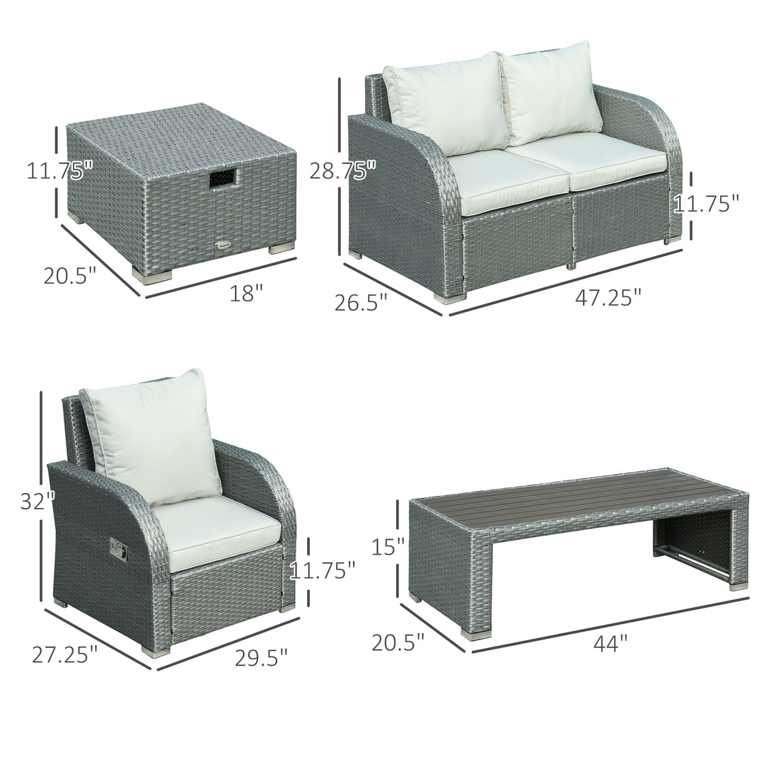 Outsunny 6 PCS Outdoor Rattan Wicker Sofa Set Patio All Weather Furniture w/ Tea Table & Cushion for Backyard Garden Grey