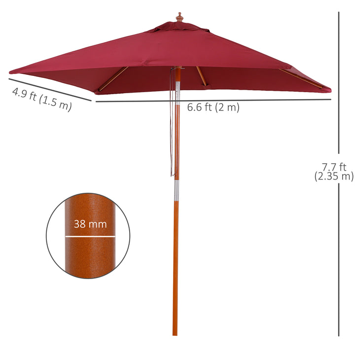 Outsunny 6.6x5ft Square Market Parasol, Wooden Patio Umbrella with Tilt Mechanism and 6 Bamboo Ribs, Garden Sunshade, Wine Red