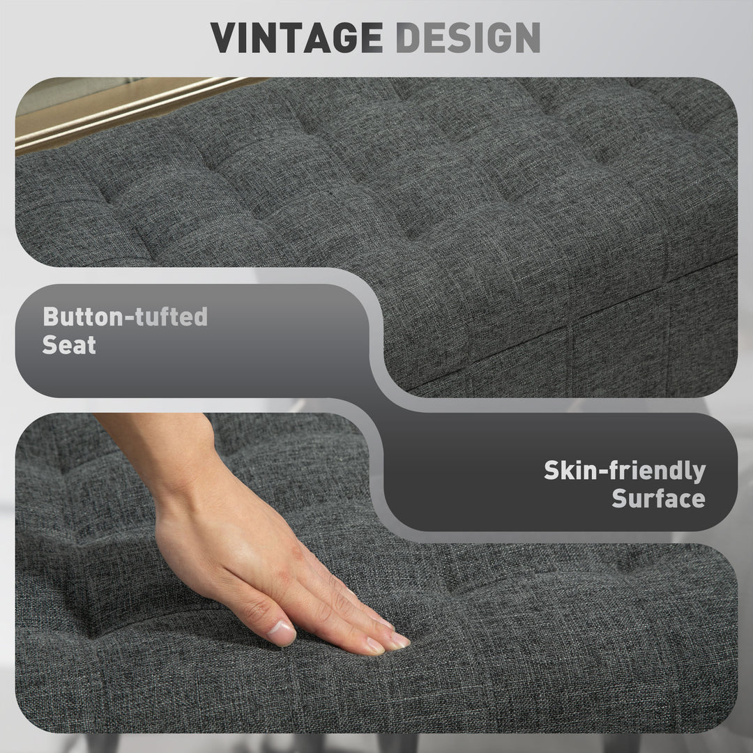 HOMCOM Storage Ottoman, Linen Fabric End of Bed Bench with Button Tufted Storage Bench for Bedroom, Grey