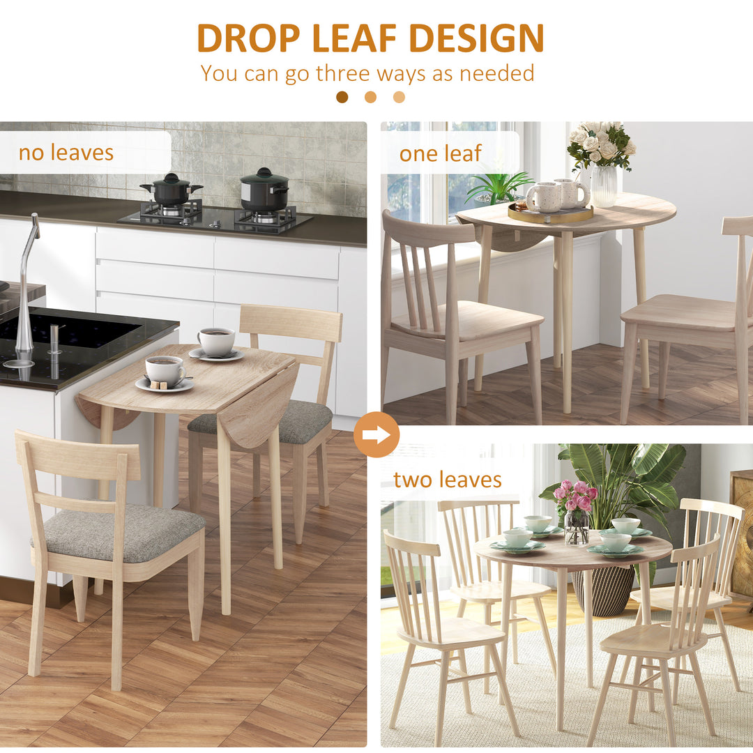 HOMCOM Folding Dining Table, Round Drop Leaf Kitchen Table for Small Spaces with Wood Legs, Oak