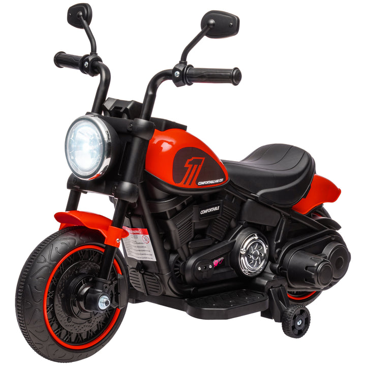 Aosom 6V Kids Motorcycle with Training Wheels, Foot Pedal, Headlight, Music, Forward/Reverse, Single-Button Start, Red