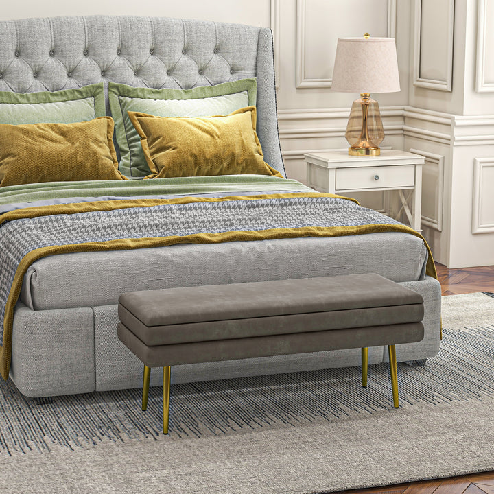 HOMCOM 39" Storage Ottoman, Velvet End of Bed Bench with Steel Legs, Foot Stool with Storage for Bedroom, Living Room, Pink