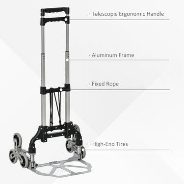 DURHAND 6-Wheels Stair Climber Hand Truck, Dolly Heavy Duty Folding Steel Load Cart with Adjustable Telescoping Handle for Moving, Luggage, Travel & Office, 154lbs Capacity