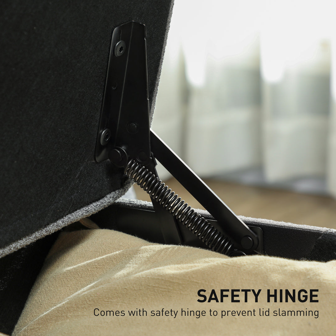 HOMCOM Storage Ottoman Bench, Foot Rest with Safety Hinges, 47 Inches Linen Storage Chest for Living Room, Dark Grey