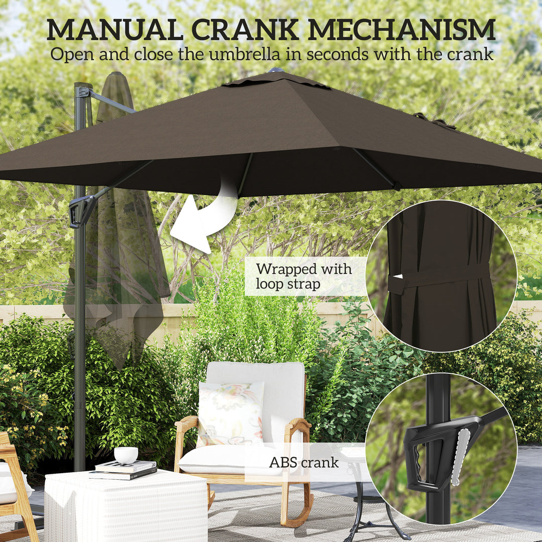 Outsunny 8'x8' Square Patio Hanging Offset Umbrella, Outdoor Cantilever Parasol w/ Cross Base, Cream White