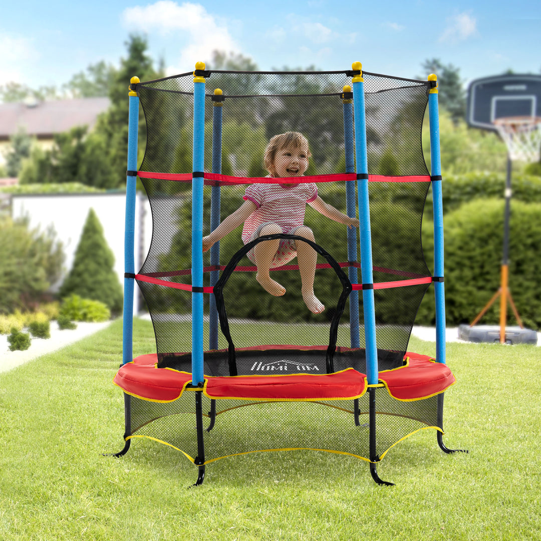 Qaba Kids Trampoline with Safety Enclosure Net and Safety Pad, Indoor Outdoor for Age 3-10 Years Old, Multi-coloured