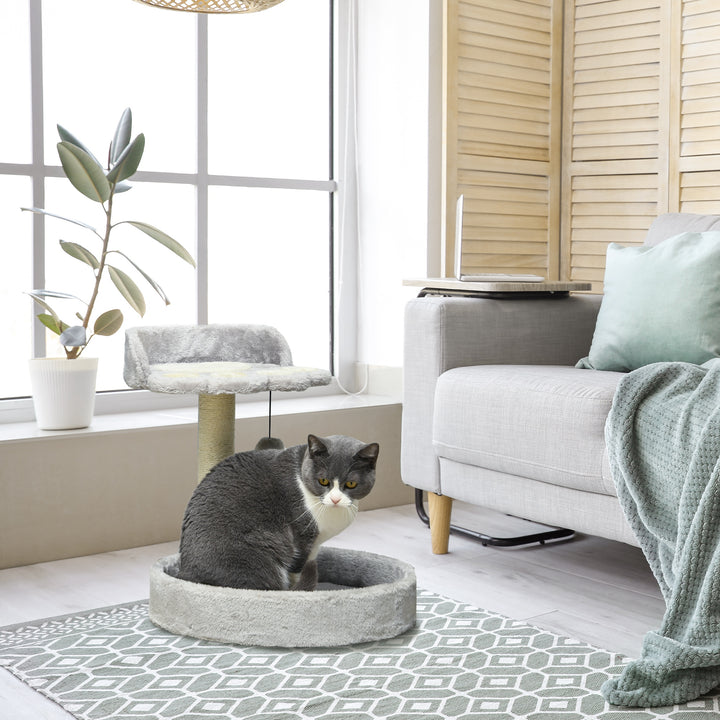 PawHut 17" Small Cat Tree, Cat Tower with Sisal Scratching Post, Dangling Ball, Bed, Kitten Activity Centre, Light Grey