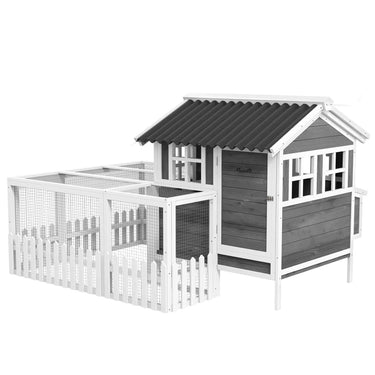 PawHut Wooden Chicken Coop with Run for 3-4 Chicken, Bunnies, Ducks