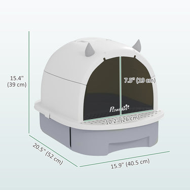 PawHut Cat Litter Box with Lid, Front Door Flap, Scoop, Handle, Easy Clean, for Small and Medium Cats, Grey