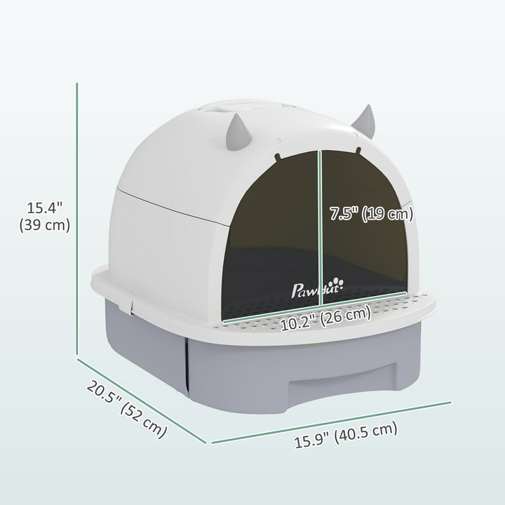 PawHut Cat Litter Box with Lid, Front Door Flap, Scoop, Handle, Easy Clean, for Small and Medium Cats, Grey