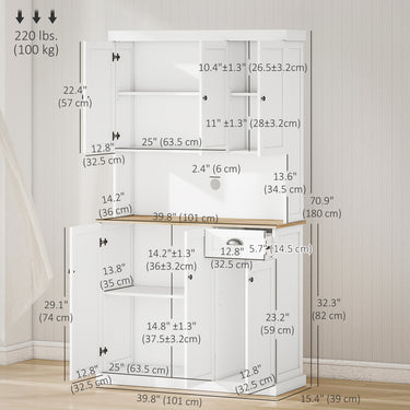 HOMCOM 71" Kitchen Pantry Buffet with Hutch Storage Cabinet Microwave Oven Stand with Drawer, White, Oak