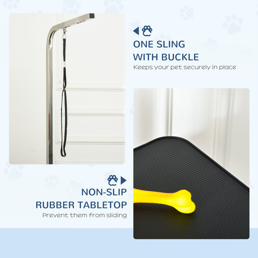 PawHut Pet Grooming Table, Height Adjustable Dog Grooming Table with Arm, Noose and Non-Slip Grooming Table, Black