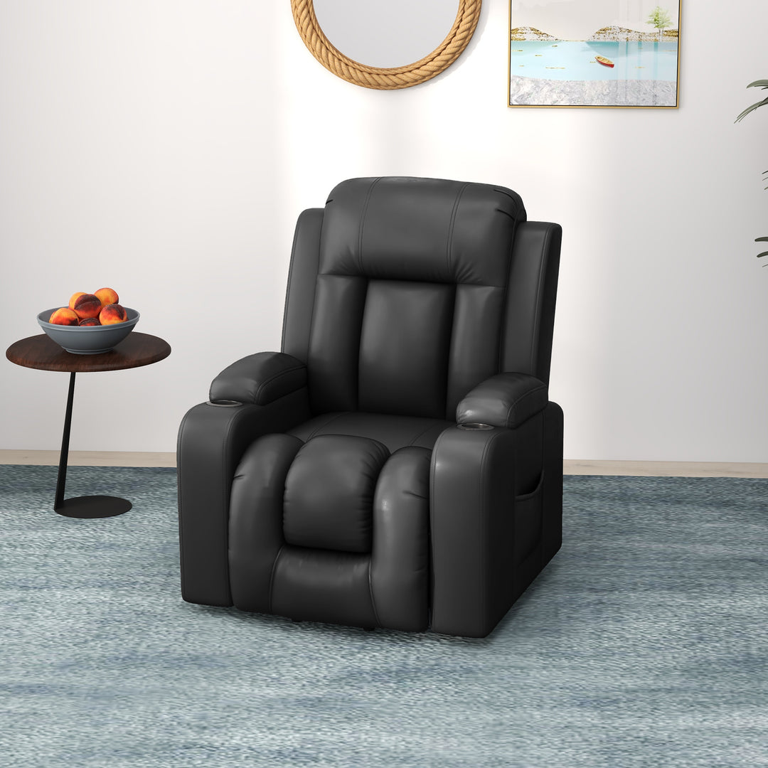 HOMCOM Electric Power Lift Chair, PU Leather Recliner Sofa with Footrest, Remote Control and Cup Holders, Brown