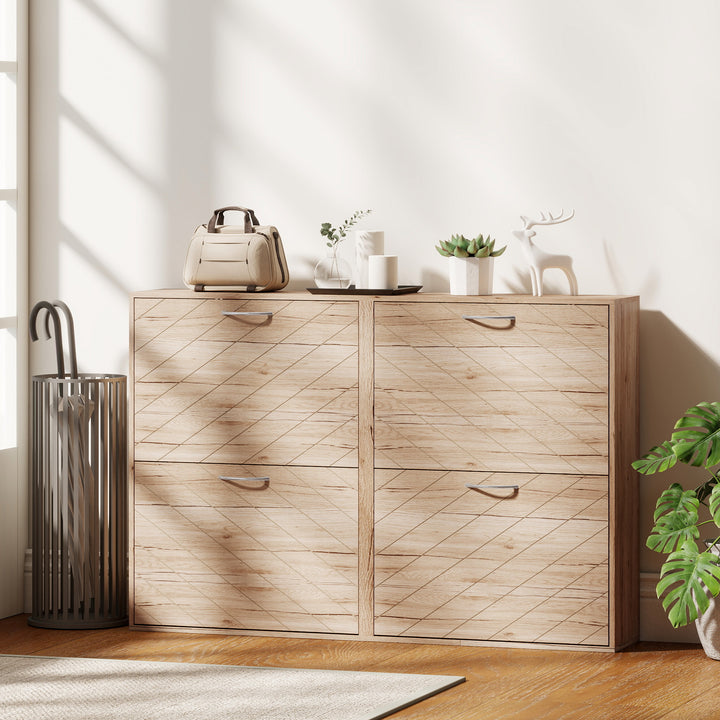 HOMCOM Shoe Storage Cabinet with 4 Flip Drawers, Narrow and Slim, 12 Pair of Shoes Organizer for Hallway, Entryway, Grey