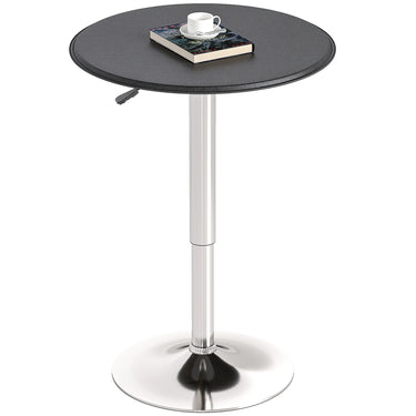 HOMCOM Modern Round Bar Table Adjustment Height Home Pub Bistro Desk Faux Leather Covered Wooden Top Chrome Base Black