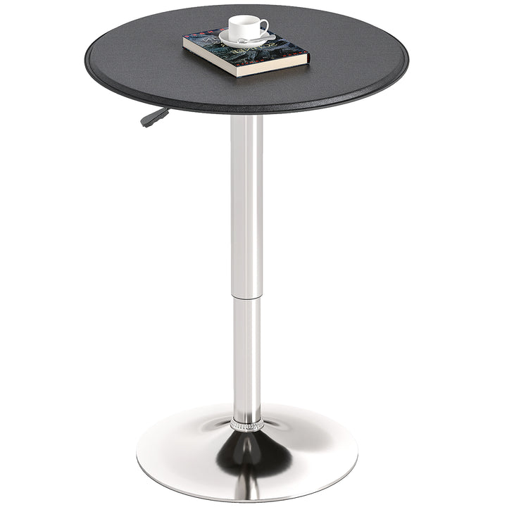 HOMCOM Modern Round Bar Table Adjustment Height Home Pub Bistro Desk Faux Leather Covered Wooden Top Chrome Base Black