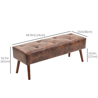 HOMCOM Bedroom Bench, End of Bed Bench with Button Tufted, PU Leather Upholstered Entryway Bench with Wood Legs, Brown