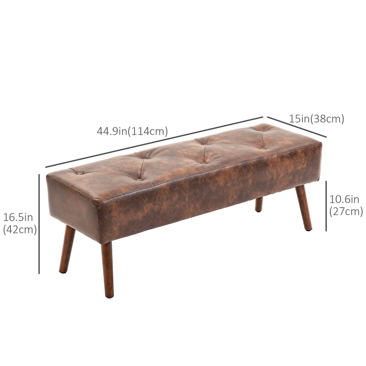 HOMCOM Bedroom Bench, End of Bed Bench with Button Tufted, PU Leather Upholstered Entryway Bench with Wood Legs, Brown