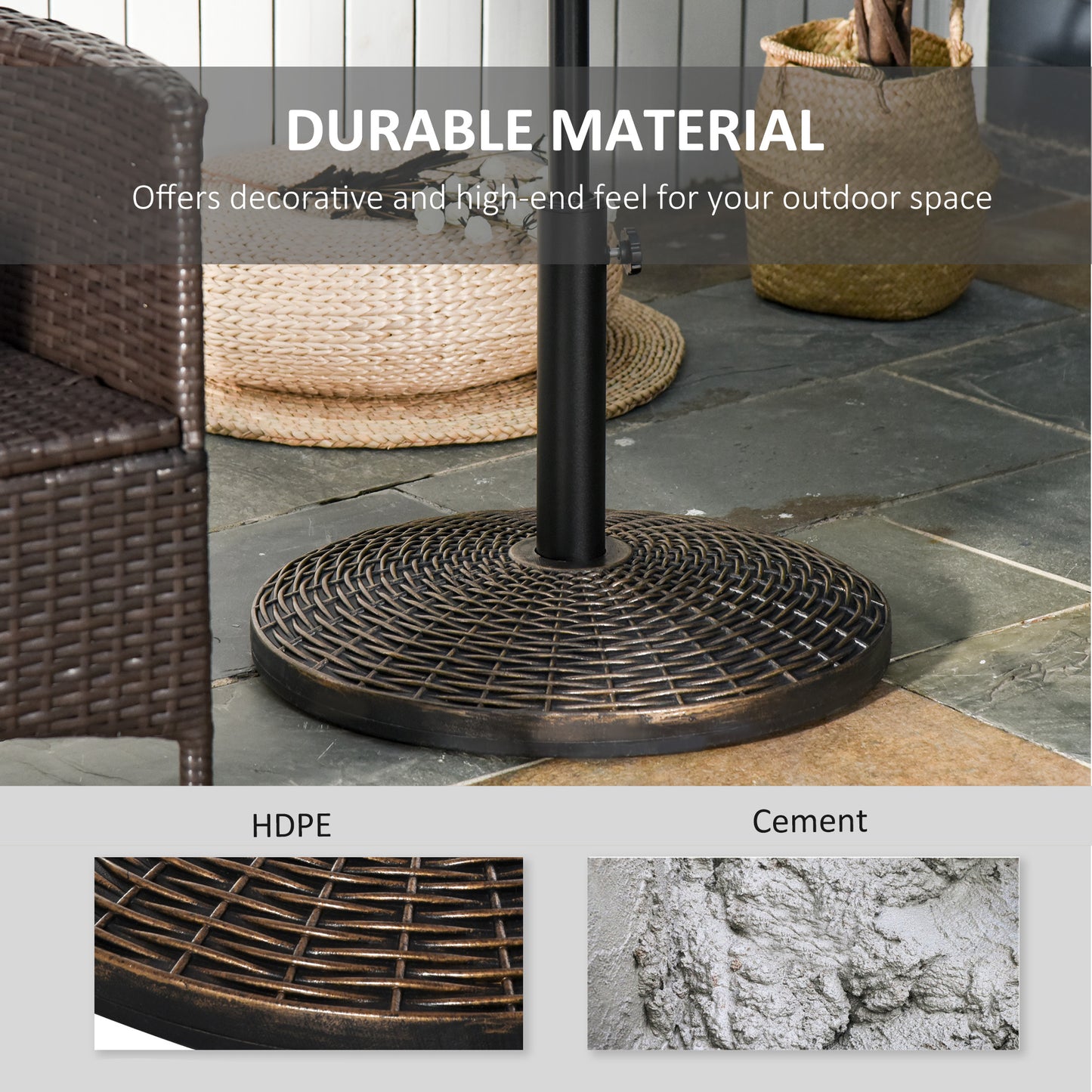 Outsunny 18â€� Round Patio Umbrella Base Outdoor Decorative Cast Stone Resin Parasol Stand Market Garden Umbrella Holder, Bronze