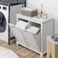 HOMCOM Tilt-Out Laundry Storage Cabinet, Bathroom Storage Organizer with Two-Compartment Tilt Out Hamper, White