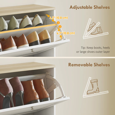 HOMCOM Modern Shoe Storage Cabinet with 4 Flip Drawers and Adjustable Shelves, Shoe Cabinet for 18-24 Pairs of Shoes, White