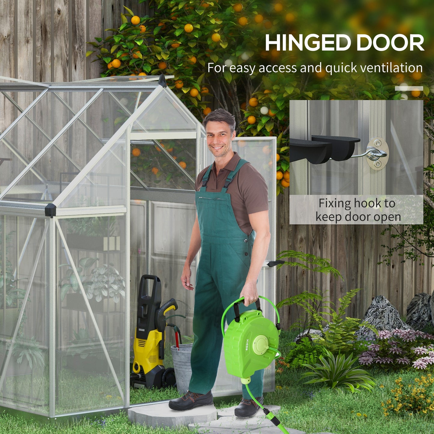 Outsunny 6' x 8' Walk-in Polycarbonate Greenhouse Aluminium Green House with 2 PC Panel Types, 5-Level Roof Vent, Rain Gutter