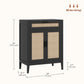 HOMCOM Kitchen Sideboard Cabinet, Boho Buffet Table with Decorative Rattan Doors and Drawers for Dining Room, Black
