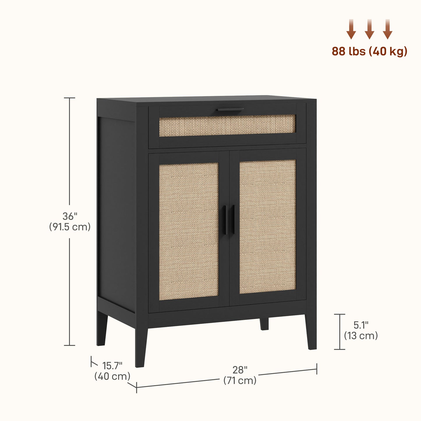 HOMCOM Kitchen Sideboard Cabinet, Boho Buffet Table with Decorative Rattan Doors and Drawers for Dining Room, Black