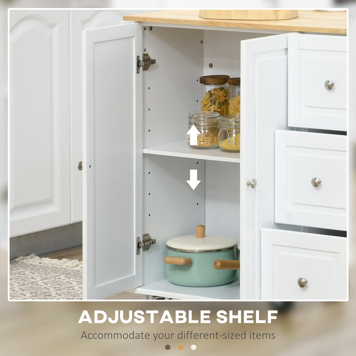 HOMCOM Kitchen Island on Wheels, Kitchen Cart with Drop Leaf, Drawers, White