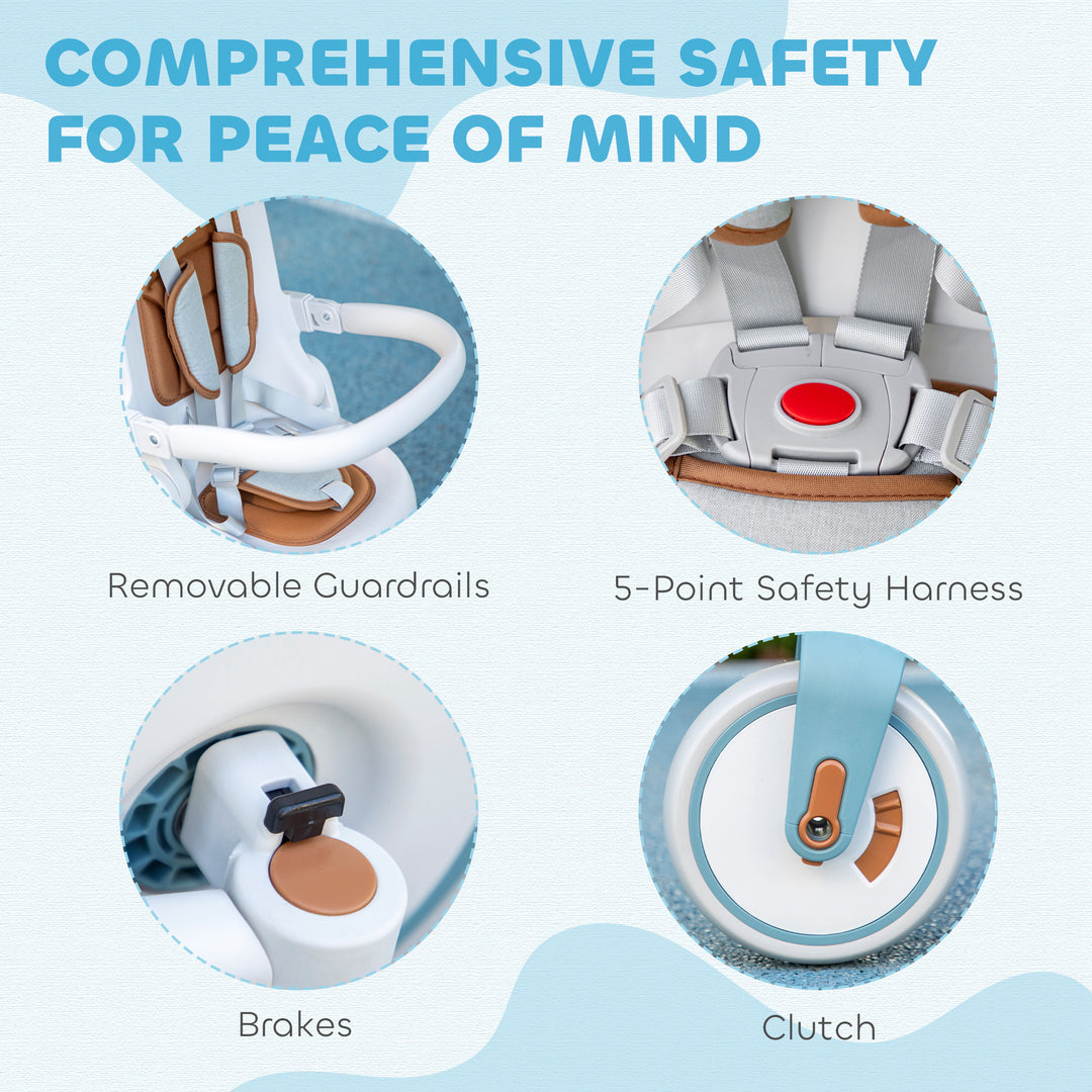 Qaba 7 in 1 Toddler Tricycle with Safety Harness, Adjustable & Removable Parent Handle, Canopy, Storage Bag, Brake, Pink