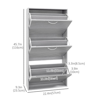 HOMCOM Shoe Storage Cabinet with 3 Flip Drawers, Narrow and Slim, 12 Pair of Shoes Organizer for Hallway, Entryway