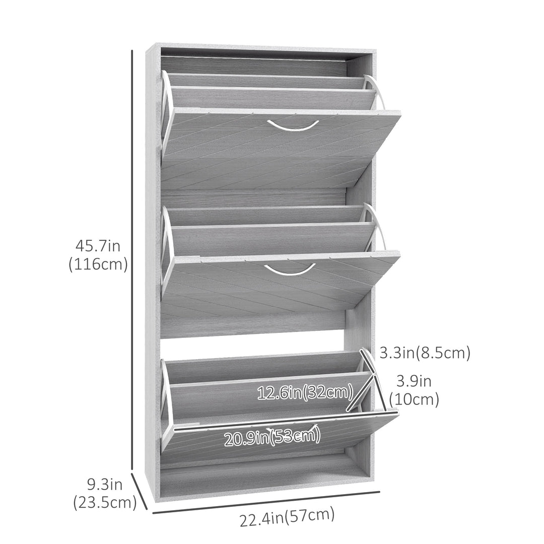 HOMCOM Shoe Storage Cabinet with 3 Flip Drawers, Narrow and Slim, 12 Pair of Shoes Organizer for Hallway, Entryway