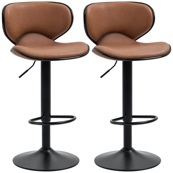 HOMCOM Vintage Set of 2 Microfiber Cloth Adjustable Bar Height Stools with Swivel Seat, Brown