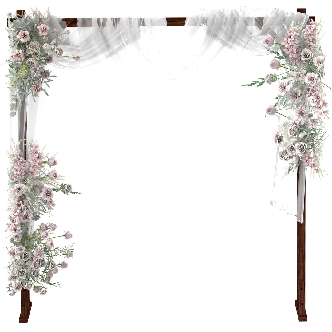 Outsunny 7FT Rectangular Wooden Wedding Arch with Triangular Base, Ground Stakes for Ceremony, Garden, Birthday, Dark Brown