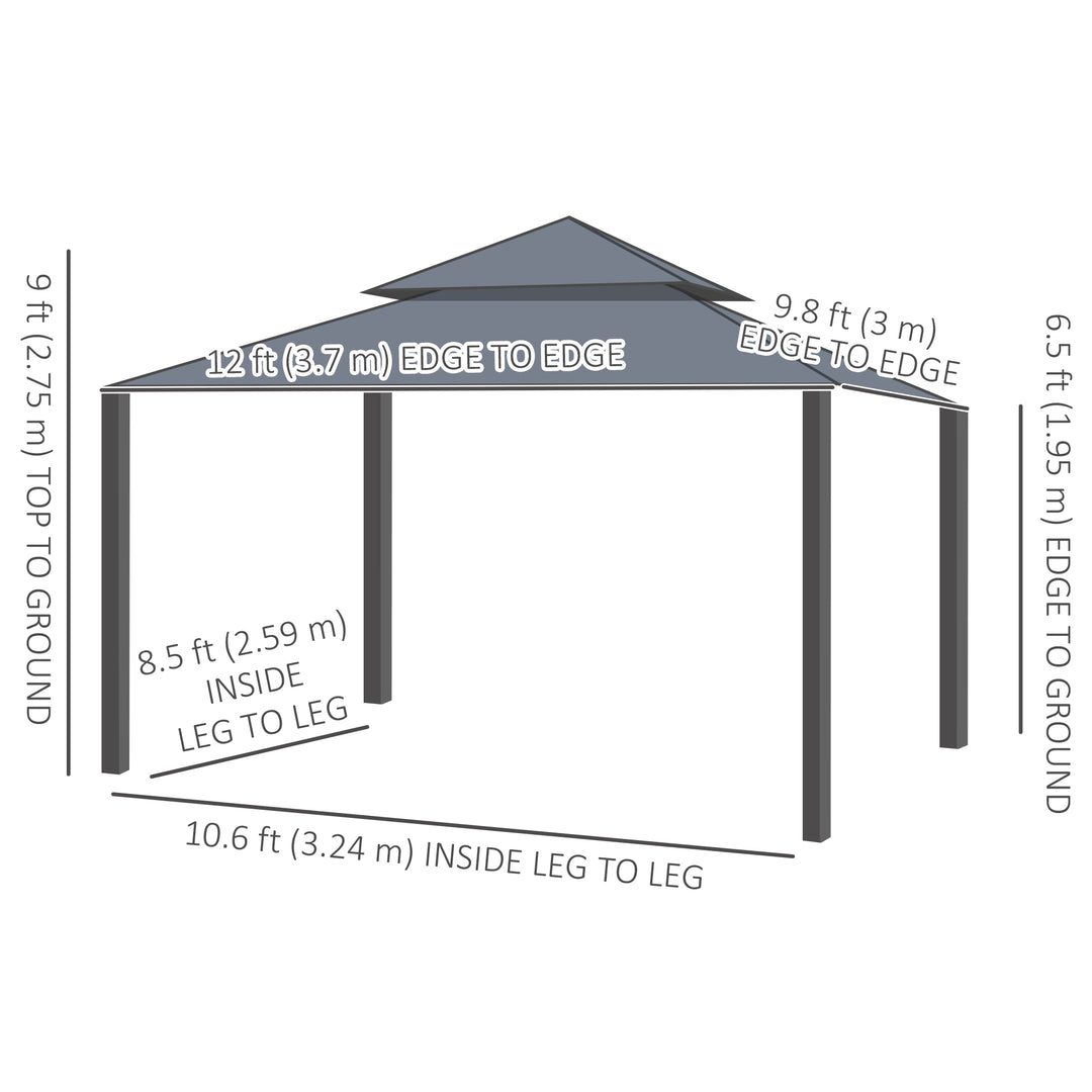 Outsunny 10' x 12' Double Roof Patio Gazebo Canopy, Outdoor Gazebo Shelter with Netting & Curtains, for Garden, Lawn and Deck