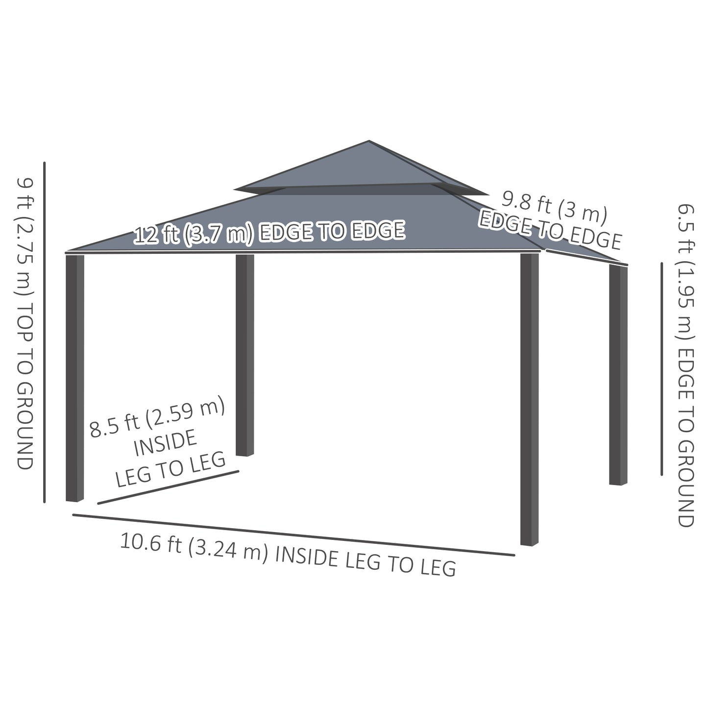 Outsunny 10' x 12' Double Roof Patio Gazebo Canopy, Outdoor Gazebo Shelter with Netting & Curtains, for Garden, Lawn and Deck