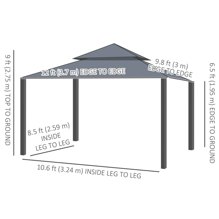 Outsunny 10' x 12' Double Roof Patio Gazebo Canopy, Outdoor Gazebo Shelter with Netting & Curtains, for Garden, Lawn and Deck