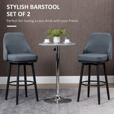 HOMCOM Extra Tall Bar Stools Set of 2, Modern 360° Swivel Barstools, Dining Room Chairs with Steel Legs Footrest, Charcoal Grey
