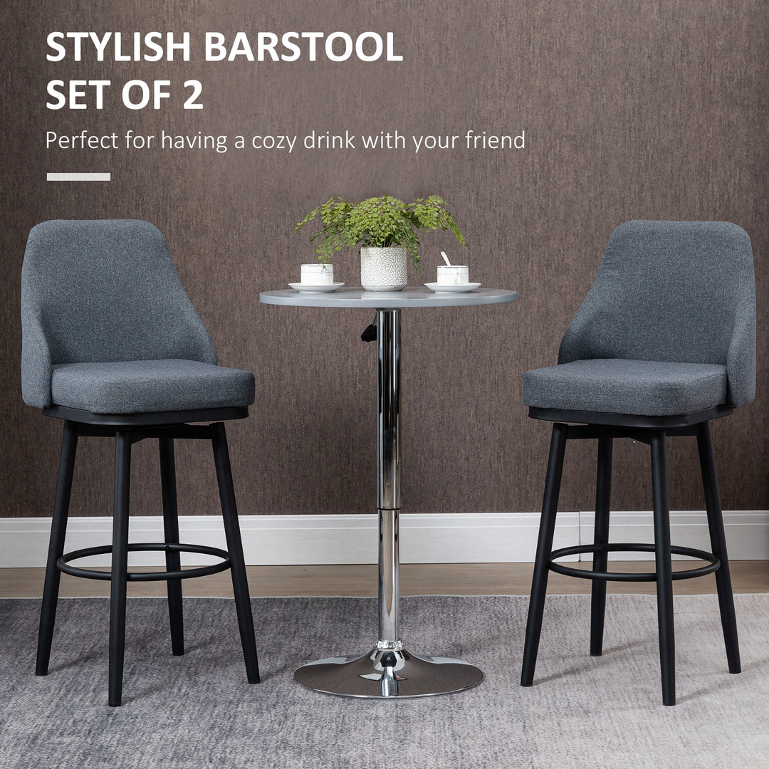 HOMCOM Extra Tall Bar Stools Set of 2, Modern 360° Swivel Barstools, Dining Room Chairs with Steel Legs Footrest, Charcoal Grey