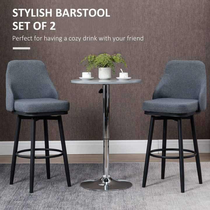HOMCOM Extra Tall Bar Stools Set of 2, Modern 360° Swivel Barstools, Dining Room Chairs with Steel Legs Footrest, Charcoal Grey