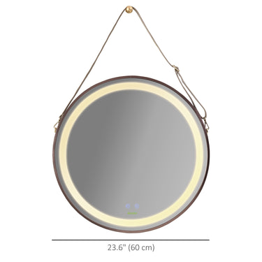 kleankin 24'' Round Led Bathroom Mirror, Dimmable Anti Fog Wall-Mounted Mirror with 3 Temperature Colors, Plug-in, Rose Gold