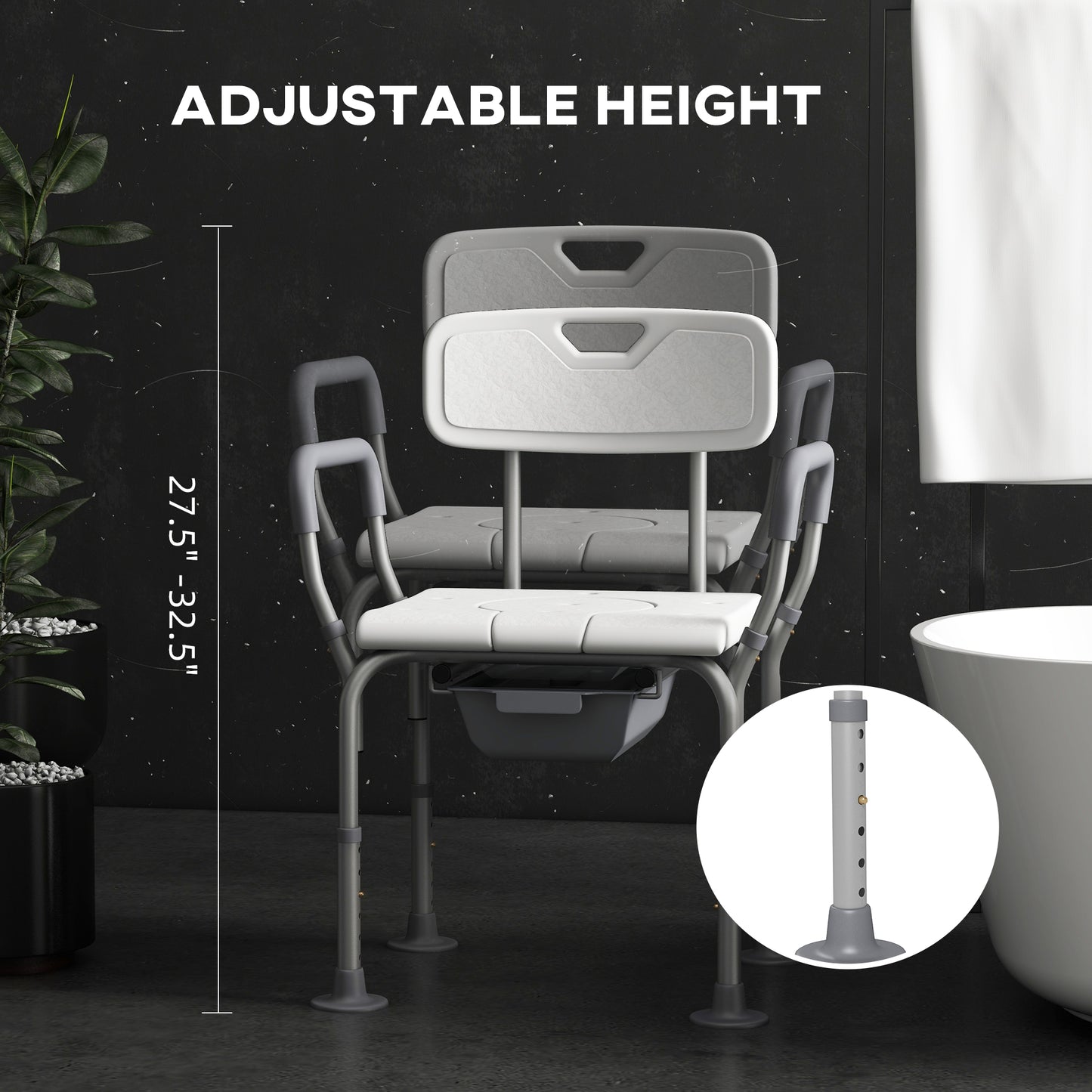 HOMCOM Bath Chair with Back, Adjustable Height Non-slip Shower Stool Bench Tool-Free Assembly Bathroom Aids, White