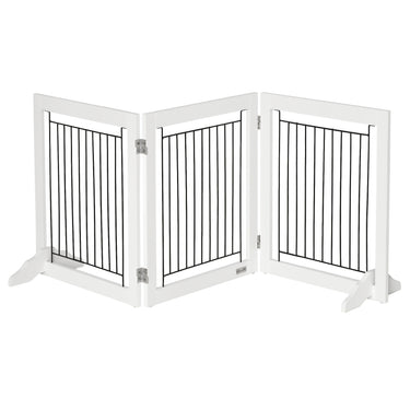 PawHut Freestanding Pet Gate, Folding Dog Gate with 2 Support Feet, 24" High, 3 Panels, for Small Dogs, Indoor Use - White