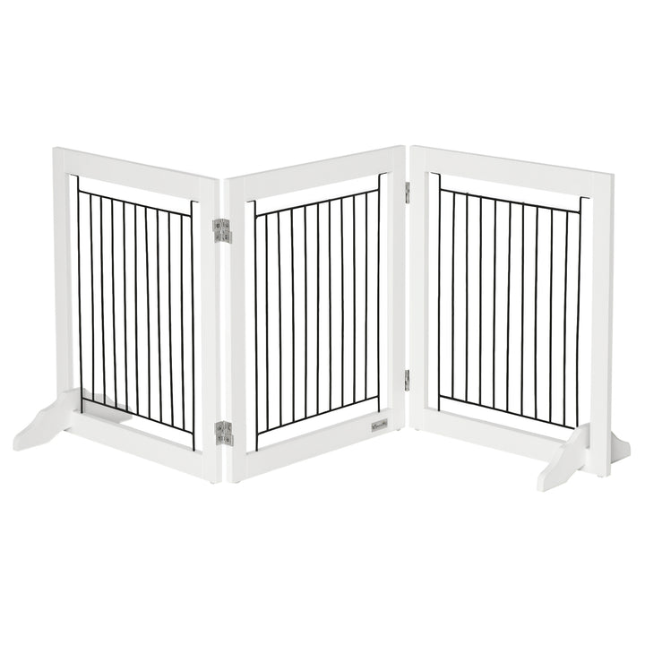 PawHut Freestanding Pet Gate, Folding Dog Gate with 2 Support Feet, 24" High, 3 Panels, for Small Dogs, Indoor Use - White